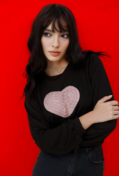 Black Pink Heart Sweatshirt