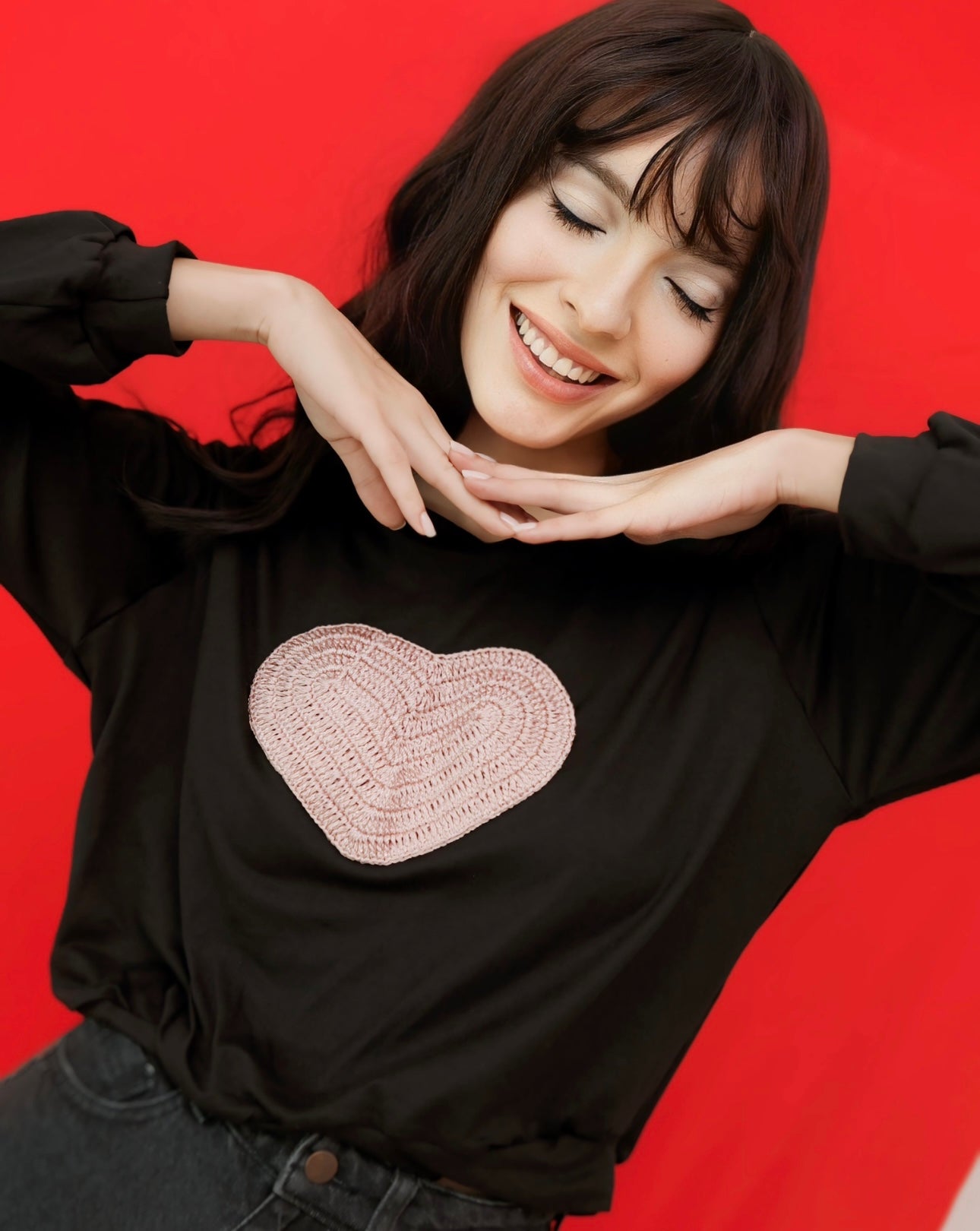 Black Pink Heart Sweatshirt