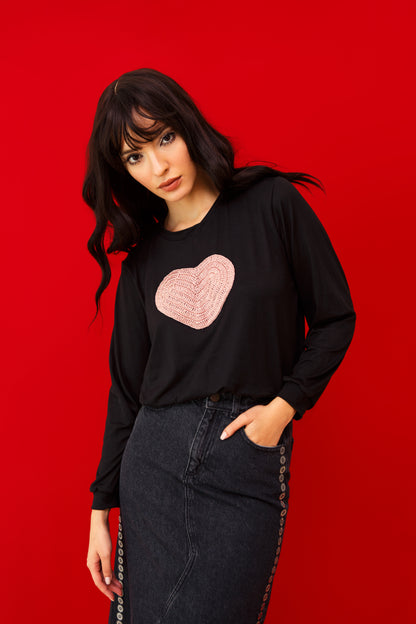 Black Pink Heart Sweatshirt