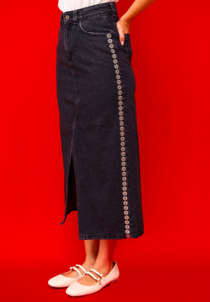 Disco Lover Black Denim Skirt